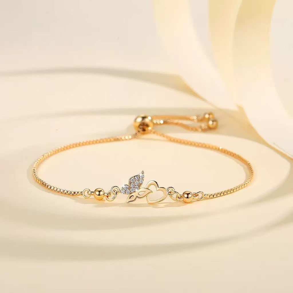 Close-up of Butterfly Heart Bracelet with zirconia stones