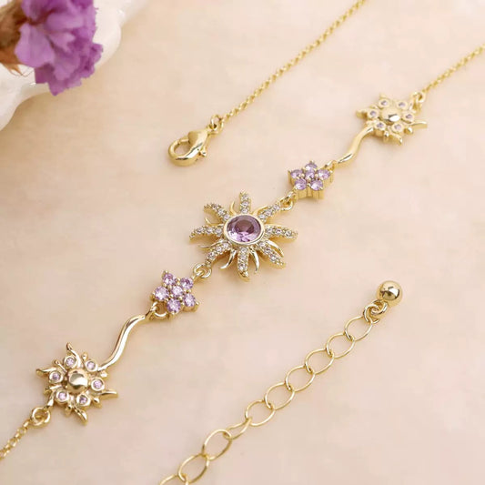 Elegant sunflower pendant necklace featuring purple crystal rhinestone