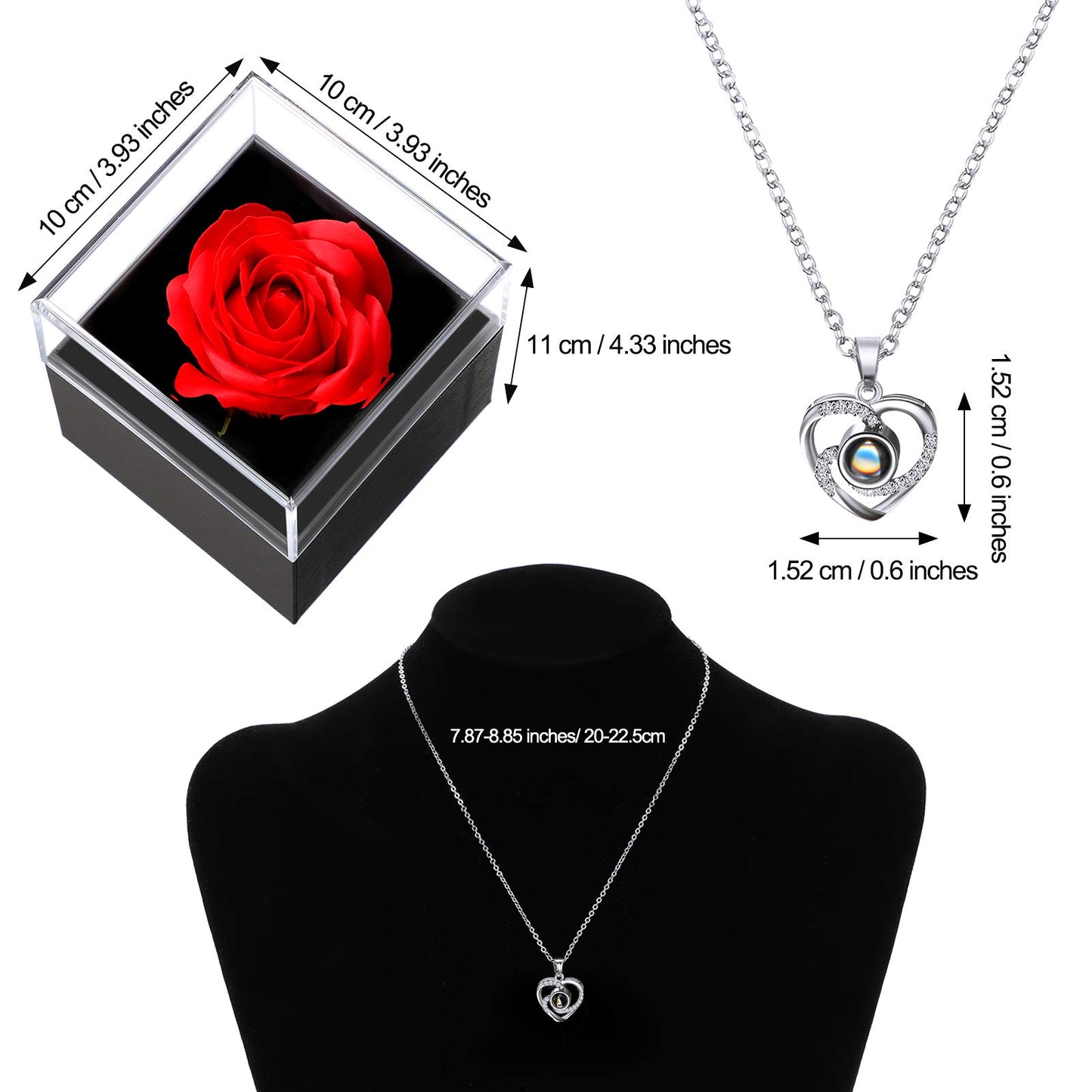 Model wearing 100 languages love necklace