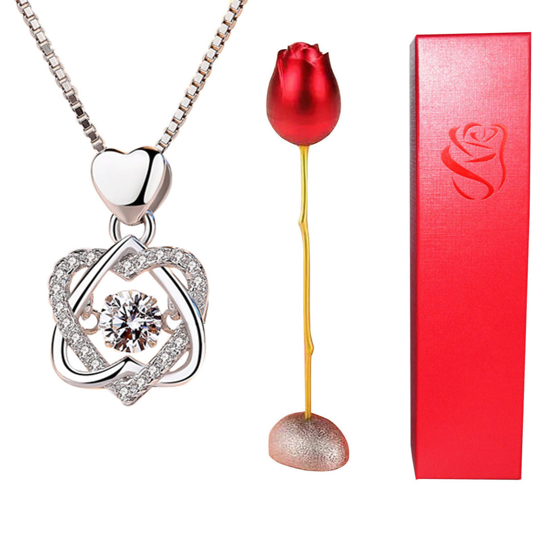 Elegant jewelry gift box with rose and necklace