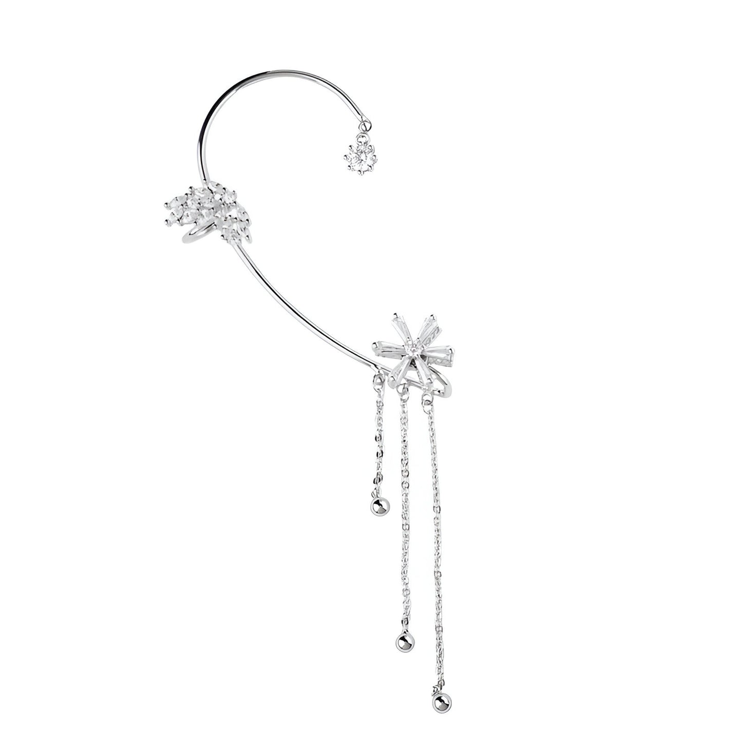 Rotating Floral Tassel Ear Cuffs – Brincos Elegantes de Pressão | CotaJewelry