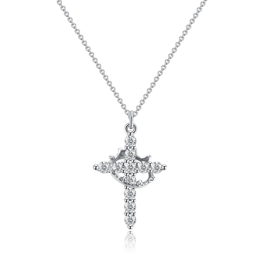 14K Gold Crown Cross Pendant Necklace showcasing regal crown and cross design
