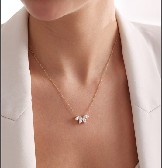 Elegant 925 Silver Marquise Crystal Necklace with adjustable chain length