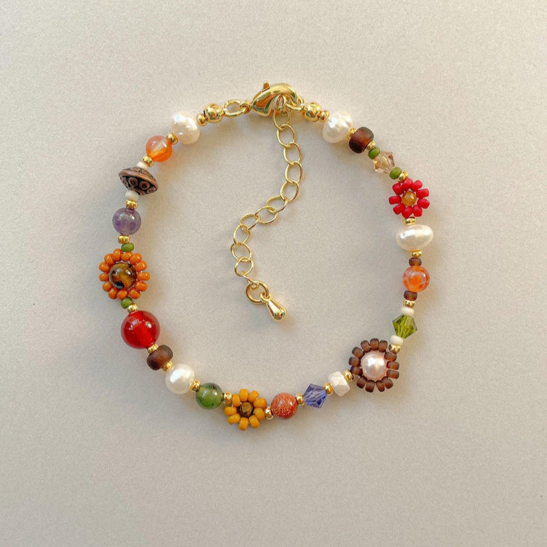 Close-up of colorful beaded bracelet for women, boho style
