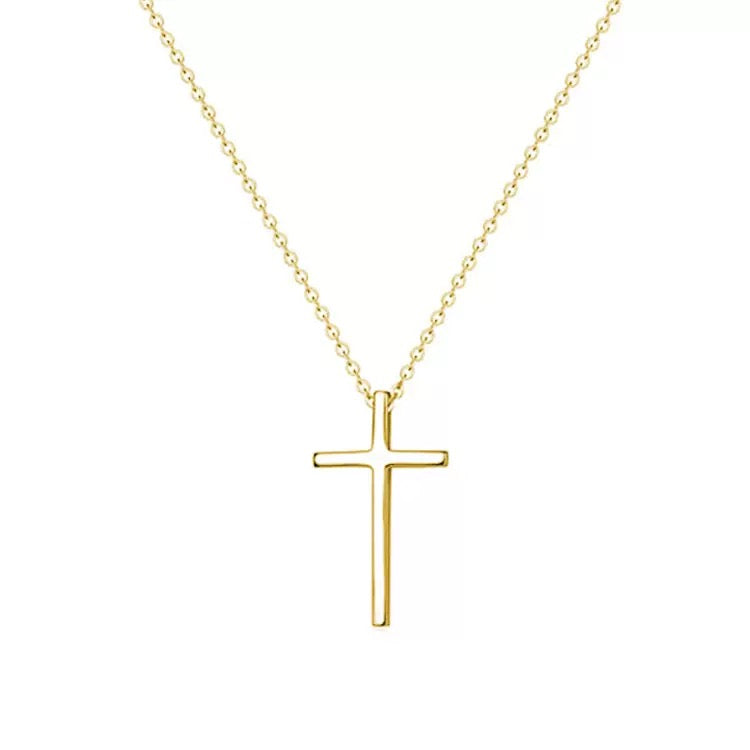 Minimalist copper chain cross necklace close-up