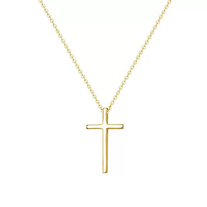 Minimalist copper chain cross necklace close-up