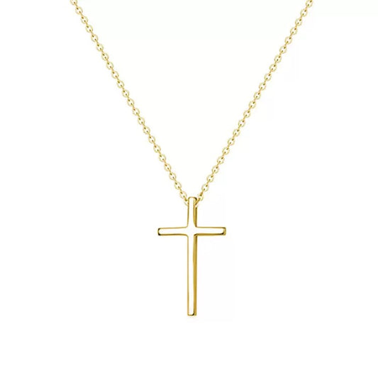 Minimalist copper chain cross necklace close-up