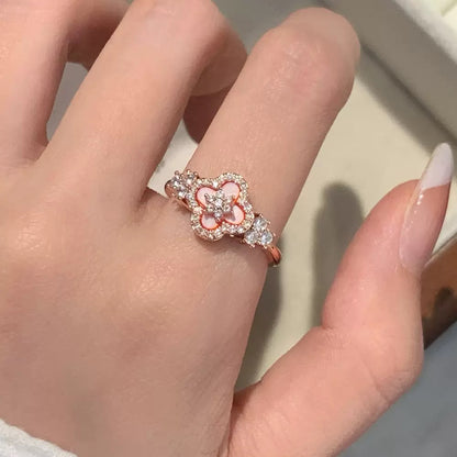 Adjustable gold-plated cherry blossom ring for women