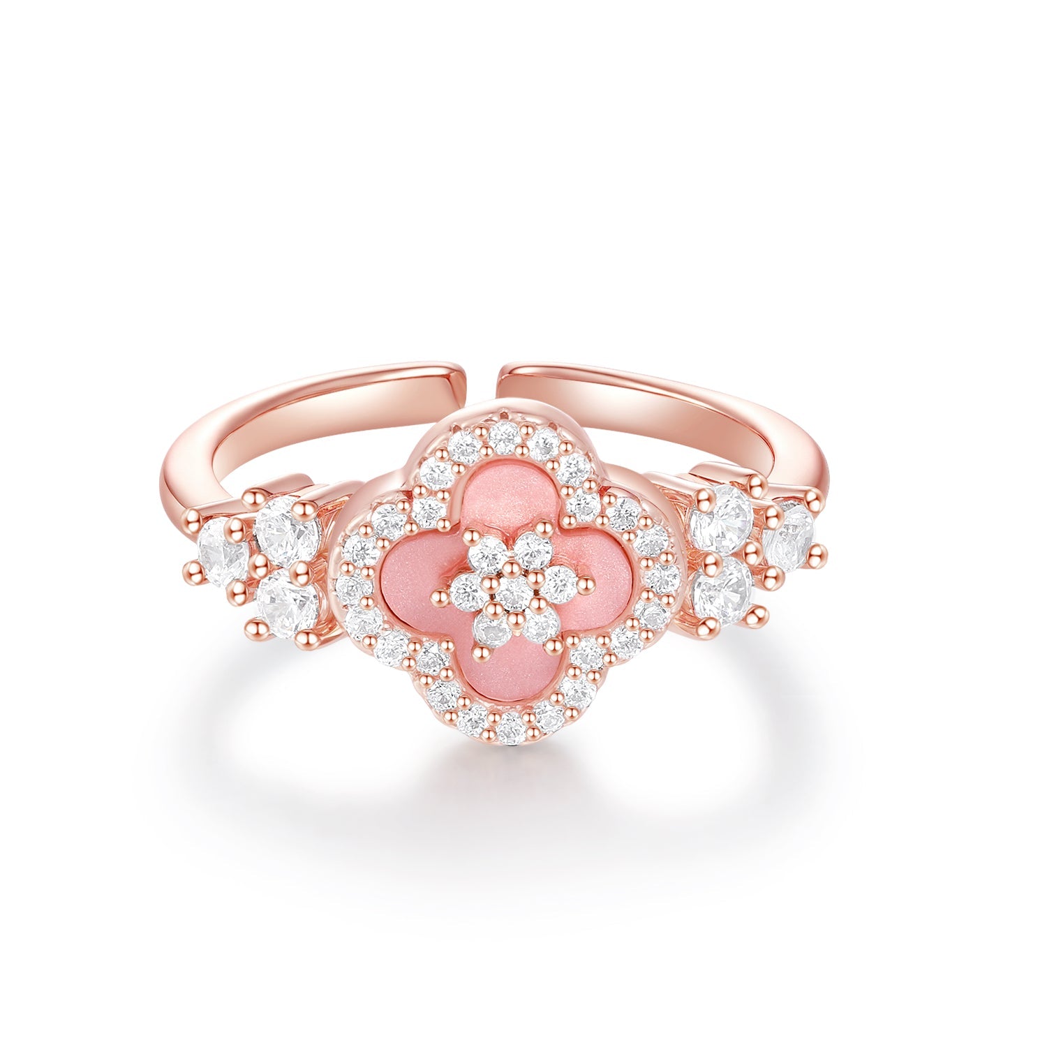 Sakura Cleef Open Ring with cubic zirconia flowers