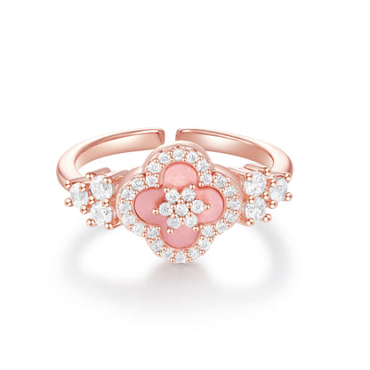 Sakura Cleef Open Ring with cubic zirconia flowers