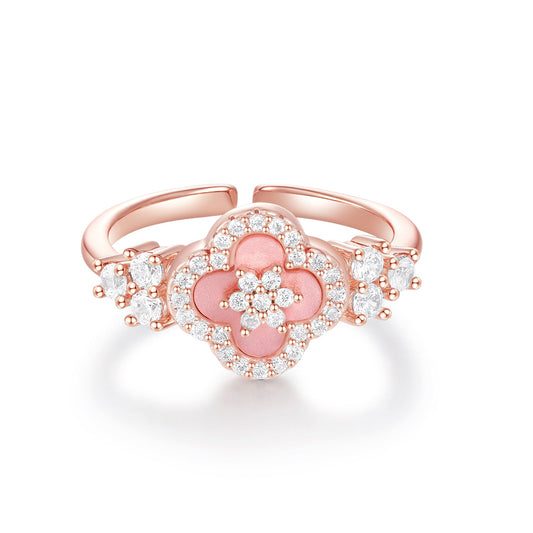 Sakura Cleef Open Ring with cubic zirconia flowers