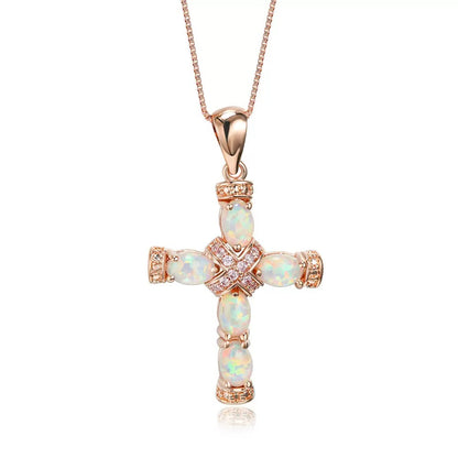 18K Banhado a Ouro Colar com Pendente de Cruz de Opala com Corrente | CotaJewelry