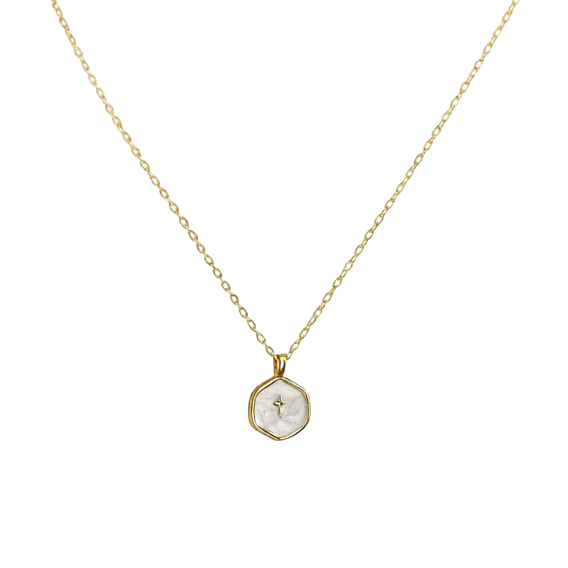 Colorful enamel mini cross necklace with alloy chain front view