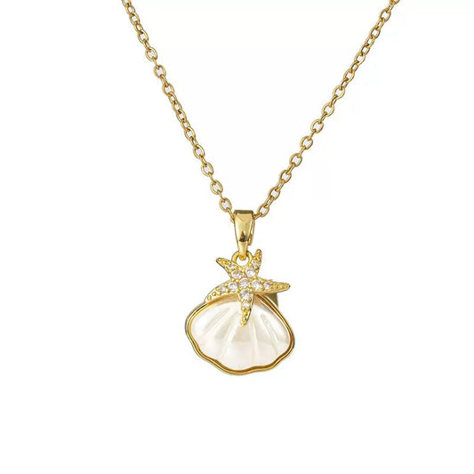 Starfish and Seashell Pendant Necklace