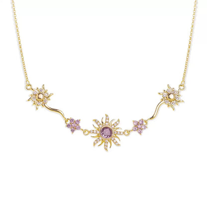 Fairy Tale Sunflower Necklace with purple crystal rhinestone pendant