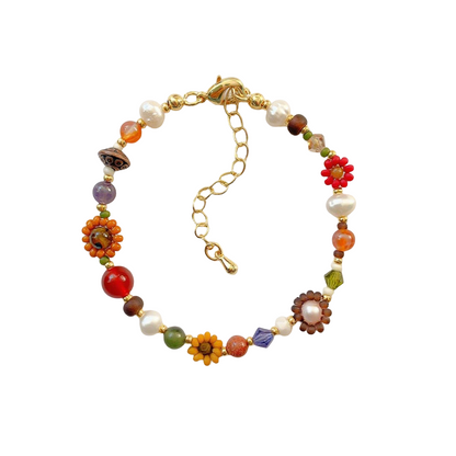 Bohemian Colorful Beaded Bracelet with gold-plated copper charm