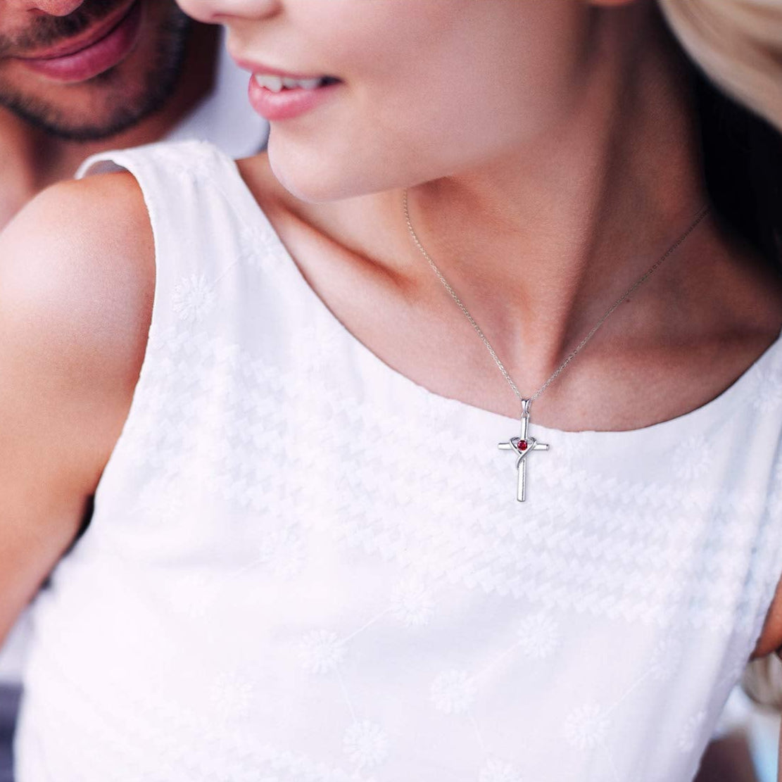 925 Colar de Cruz em Prata Esterlina 925 com Pedra de Nascimento | CotaJewelry