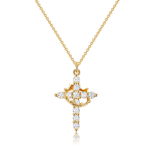 14K guld krona kors hängsmycke halsband