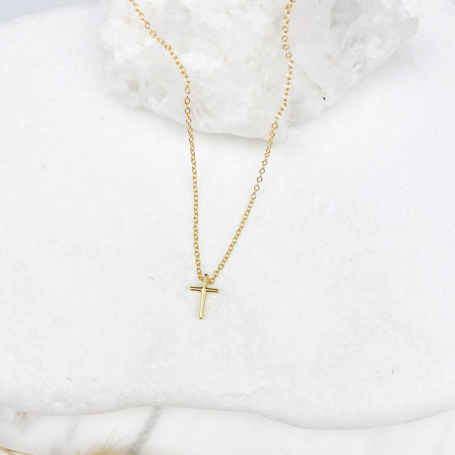 Front view of Cross Necklace with titanium steel pendant and copper chain