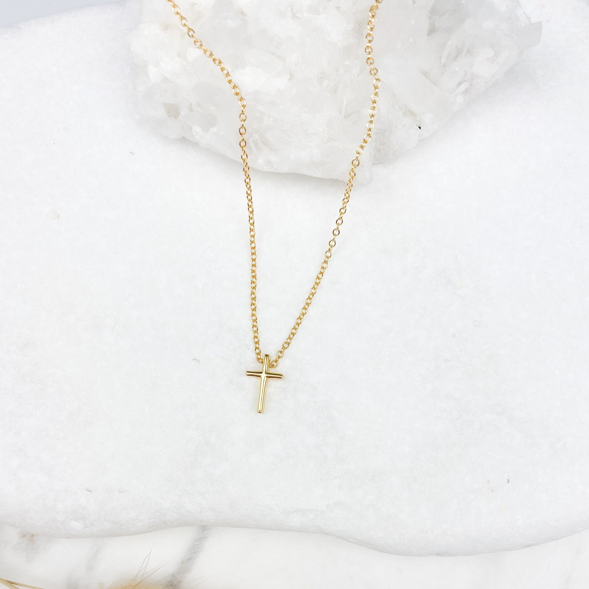 Front view of Cross Necklace with titanium steel pendant and copper chain