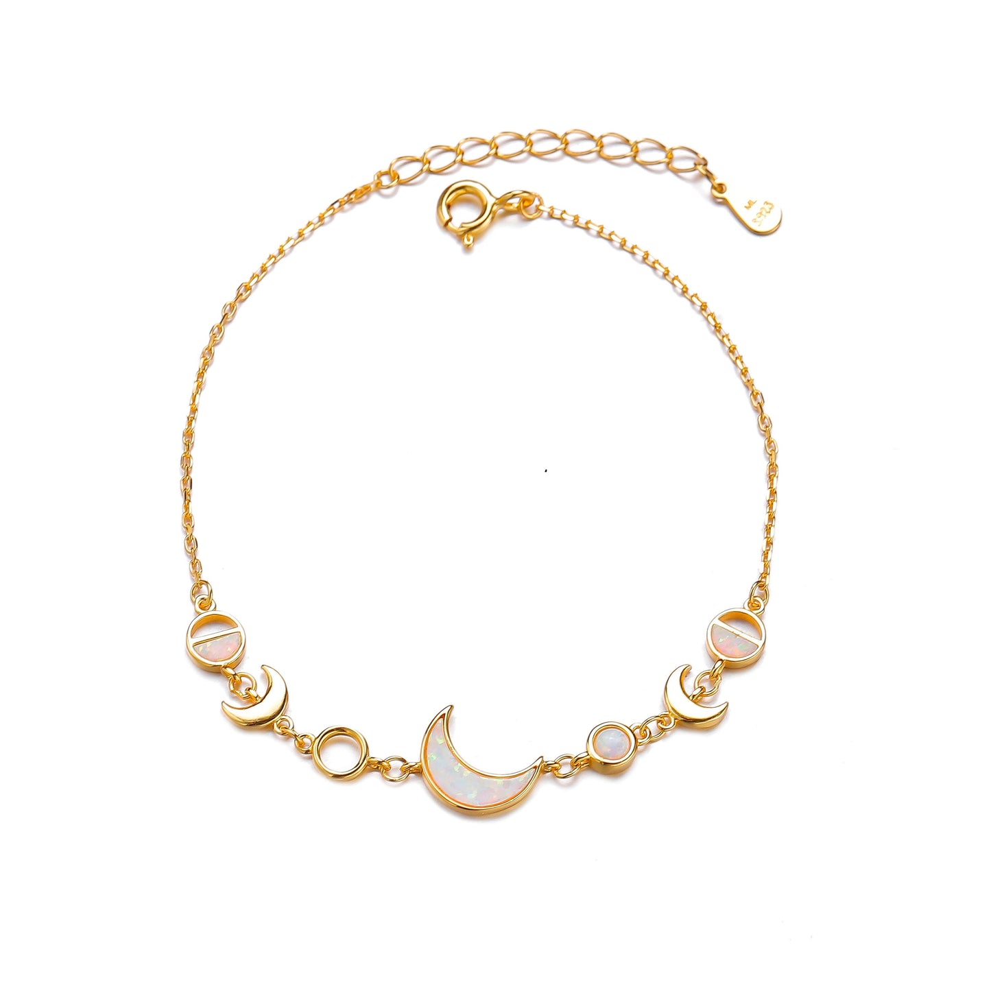 Moon Phases Bracelet with adjustable silver chain and extension